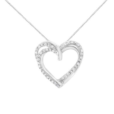 Haus of Brilliance Silver 1/4 cttw Diamond Woven Double Heart Pendant Necklace