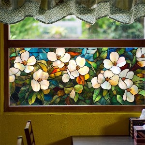 Window Film - Flowers Privacy Film, Removable Glass Door Covering Stickers for Living Room, Bedroom, Study, Dining Room - 45x100cm (Green) - 1 of 4