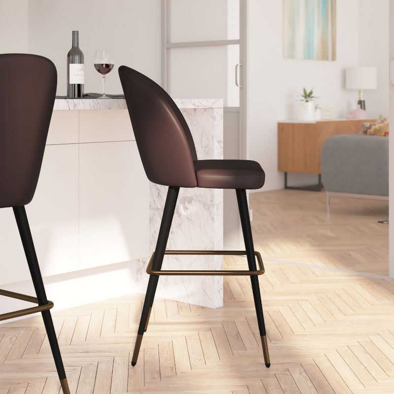 Merrick Lane Set of 2 Modern Armless Barstools with Contoured Backs, Steel Frames, and Integrated Footrests, 5 of 12