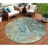 Teal Blue Lime Green And Green Abstract Washable Indoor Outdoor Area Rug - 2 of 4