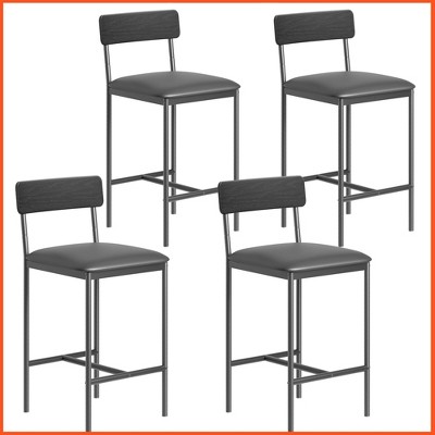 Bar Stools Set of 4, 37 Inch Barstools With Metal Legs PU Seats Chairs