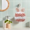 REGALWOVEN Chenille Fluffy Ball Rabbit Shape Soft Absorbent Quick Drying Hand Towel with Hanging Loop 7" x 7" 1 Pc - 2 of 4