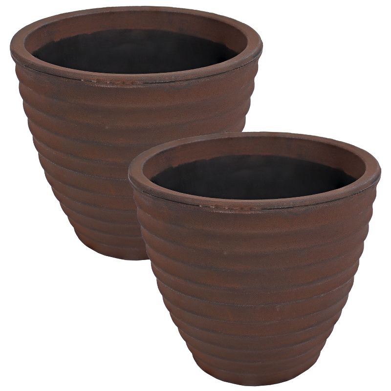Sunnydaze Indoor/Outdoor Round Ribbed Polyresin Planter Pot with Double Wall Design - Rust - 13", 1 of 9