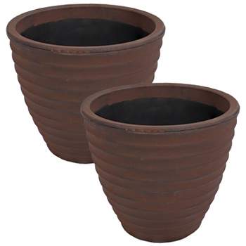Sunnydaze Indoor/Outdoor Round Ribbed Polyresin Planter Pot with Double Wall Design - Rust - 13"