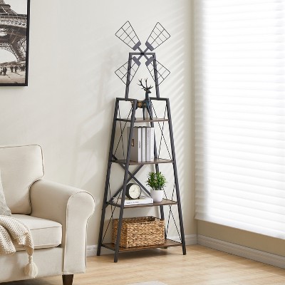 KTMBDW 4-Tier Narrow Book Shelf, Bookcase for Home Office, Living Room, Bedroom, Kitchen, Rustic Brown and Black