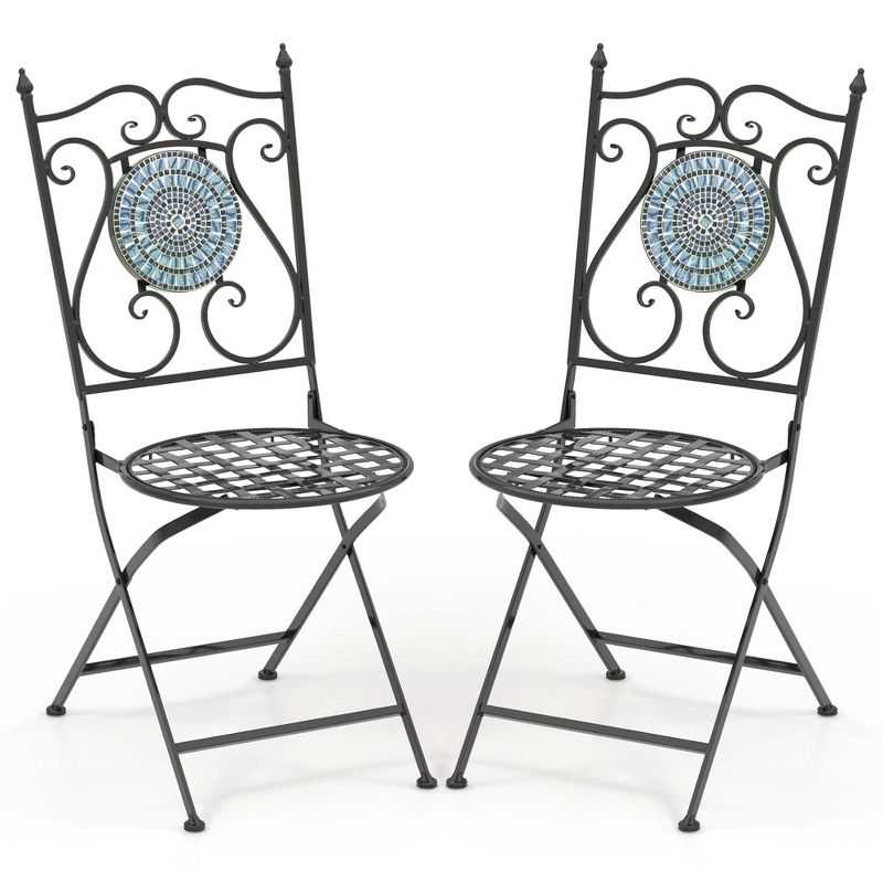 Costway Set of 2/4 Mosaic Chairs for Patio with Decorative Backrest Heavy-Duty Frame, 1 of 9