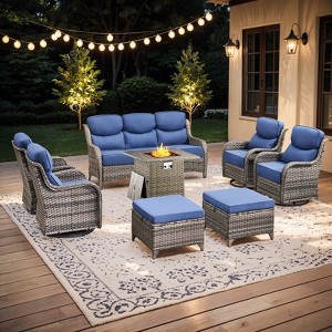 Buenhomino Patio Furniture Set with Fire Pit, Outdoor Wicker Furniture, 8 Pieces Deep Seat Rattan Conversation Sofa Sets with 6-inch Thicked Cushions - 1 of 4