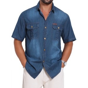 INSPIRE CHIC Men's Denim Chest Pockets Western Retro Short Sleeve Shirts - 1 of 4