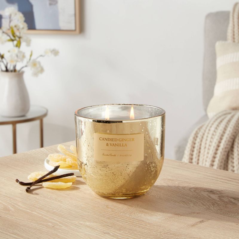2 Wick 15oz Mercury Glass Candle Candied Ginger &#38; Vanilla Tan - Threshold&#8482;, 3 of 7