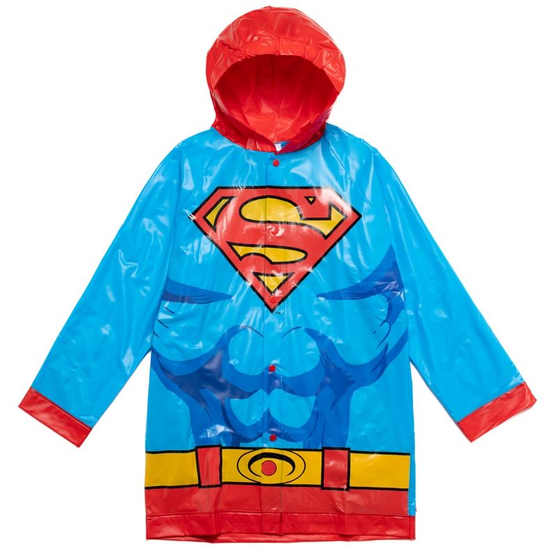DC Comics Justice League Superman Batman Waterproof Rain Jacket Cape and Umbrella 3 Piece Set Toddler to Little Kid, 2 of 8