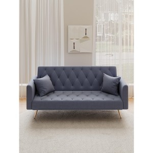 TiramisuBest Retro 71" Foldable Velvet Sofa, Compact Double Couch for Living Room, Bedroom & Office,Black - 1 of 4