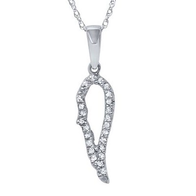 Pompeii3 1/10ct Angel Wing Diamond Dangle Diamond Pendant 14K White Gold