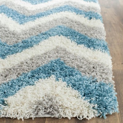 Handmade Blue and Gray Chevron Shag Kids Area Rug