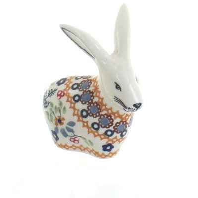 Blue Rose Polish Pottery Red Daisy Rabbit Figurine