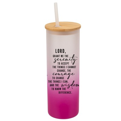 Elanze Designs Serenity Prayer Lord Grant Me Flowers Wrap-Around Design 25 Ounce Frosted Gradient Glass On-The-Go Coffee Travel Skinny Tumbler Mug