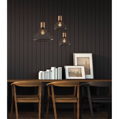 Matte Black Metal & Wood Industrial Pendant Lamp
