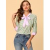 Allegra K Women's Floral Bow Tie V Neck Contrast Trim 3/4 Sleeve Vintage Blouse - 3 of 4