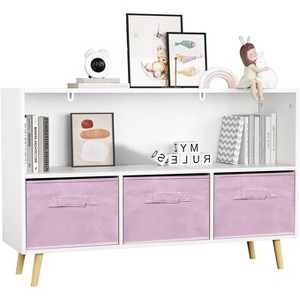 Acekool Kids Bookshelf, 4-Cubby Toy Storage Organizer with Collapsible Fabric Drawers, Book Display for Playroom, Nursery, Kids Room - 1 of 4