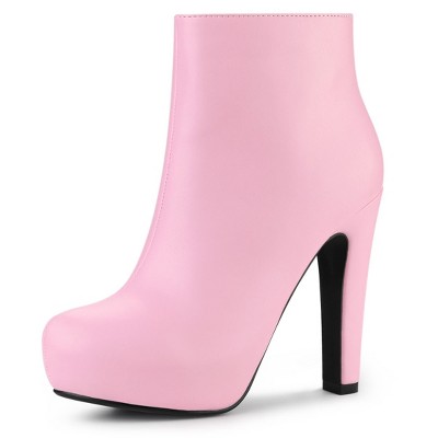 Allegra K Women's Size Zipper Round Toe Platform Chunky Heel Ankle Boots