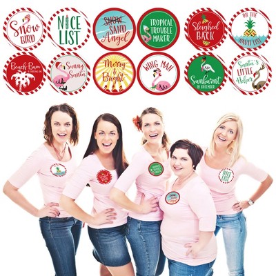 Big Dot of Happiness Flamingle Bells - Tropical Flamingo Christmas Party Funny Name Tags - Party Badges Sticker Set of 12