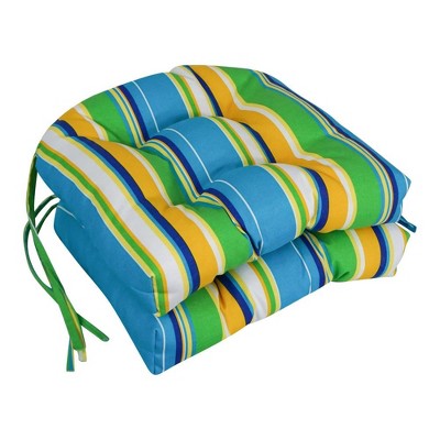 Blazing Needles, 16-inch Spun Polyester Patterned Outdoor U-shaped Tufted Chair Cushions (Set of 2)