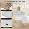 Vanity Table with LED Lights Glass Top, Dressing Table with Extendable Side Table 5 Drawers Dressing Table with Mirror and Stool for Bedroom - 2 of 4