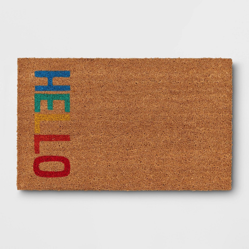 1'6"x2'6" 'Hello' Rainbow Coir Doormat Natural - Sun Squad™