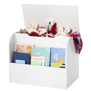 29.5" Modern Kids Toy Storage Organizer,Children Toy Box with Safety Hinge&Front Bookshelf,Boys Girls Toy Storage Chest Trunk for Living Room/Bedroom - 1 of 4