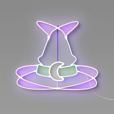 Witch Hat Animated LED Faux Neon Sign Halloween Novelty Silhouette Lights Purple/White/Green - Hyde and EEK! Boutique™