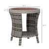 18" Wicker Outdoor Coffee Table, PE Rattan Patio Side Table with 2-Tier Storage, Composite Wood Top - 3 of 4