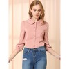 INSPIRE CHIC Women's Peter Pan Collar Bow Tie Neck Puff Long Sleeve Workwear Button Blouses - 3 of 4