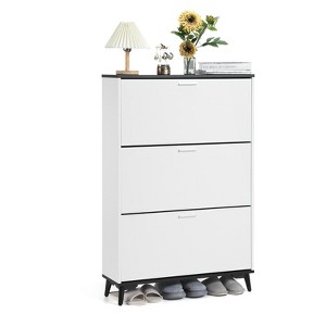 COZONY 47" Shoe Storage Cabinet with 3 Flip Drawers, Wooden Freestanding Narrow Shoe Organizer for Entryway Hallway Closet - 1 of 4