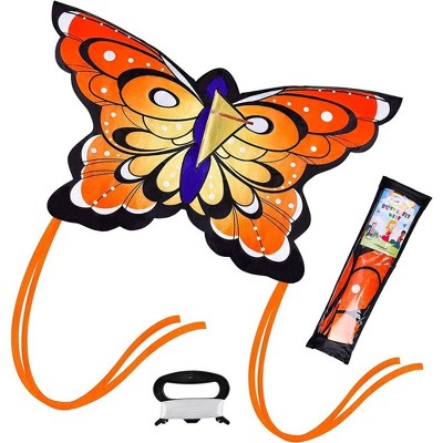 Joyfy 53'' Wide Orange Butterfly Kite Easy to Fly Huge Kites for Kids and Adults with 262.5 ft Kite String for Outdoor Activities