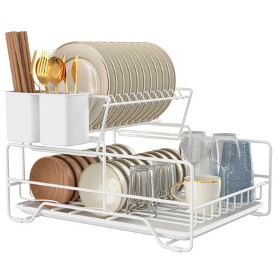 Fortune Candy 7'' Tall Multifunctional 2-Tier Dish Drying Rack For Kitchen(White)