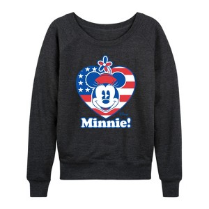 Women's - Disney - Minnie Flag Heart Lightweight French Terry Wide Neck Long Sleeve Shirt - 1 of 4