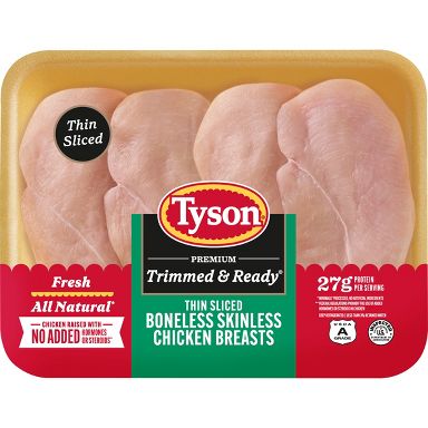 Tyson Trimmed & Ready Thin-Sliced Boneless & Skinless Chicken Breast - 0.76-1.988lbs - price per lb