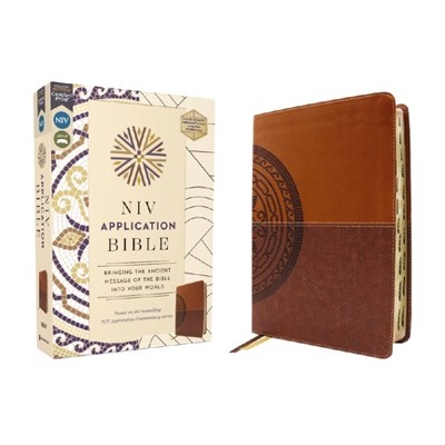 NIV Application Bible, Leathersoft, Brown, Red Letter, Thumb Indexed, Comfort Print - (NIV Application Commentary Resources) by  Zondervan