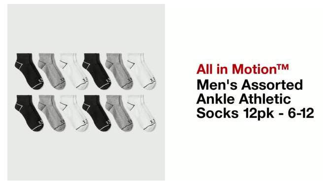Men&#39;s Assorted Ankle Athletic Socks 12pk - All In Motion&#8482; 6-12, 2 of 7, play video