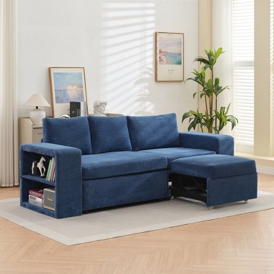 Hyleory 92.91" Corduroy Upholstered Sleeper Sectional Sofa, L-Shaped Sleep Couch Bed Modular Sofa bed with Armrests for Living Room