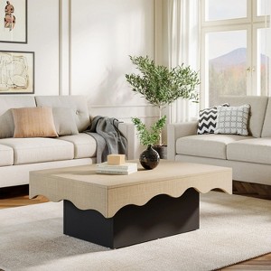 Hommoo Farmhouse Rectangular Coffee Table Natural - 1 of 4