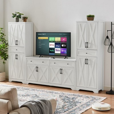TV Cabinet Set with Bookcase Sideboards, Farmhouse Wall Entertainment Center with Storage, Console for Living Room-Maison Boucle