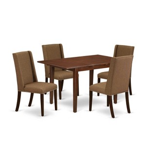 HomeStock 5-Piece Mahogany Finish Solid Wood Top Dining Table with 4 Parson Chair with Butterfly Leaf - 1 of 4