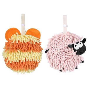 REGALWOVEN 2 Packs Chenille Fuzzy Ball Bathroom Sheep Shape Absorbent Fast Drying Hand Towels 7" x 7" - 1 of 4
