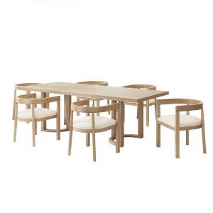 Christopher Knight Home Ellie Modern 7pc Rubberwood Upholstered Dining Set Beige/Light Ash - 1 of 4