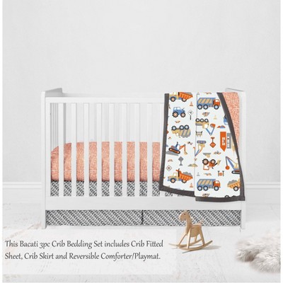 Bacati - Construction Yellow Orange Blue Gray 3 pc Crib Bedding Set