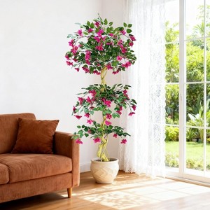 Artificial Bougainvillea Tree Large,Artificial Plant in Pot with Realistic Flowers and Leaves, Plastic Plant for Living Room, Office,Area Decoration - 1 of 4