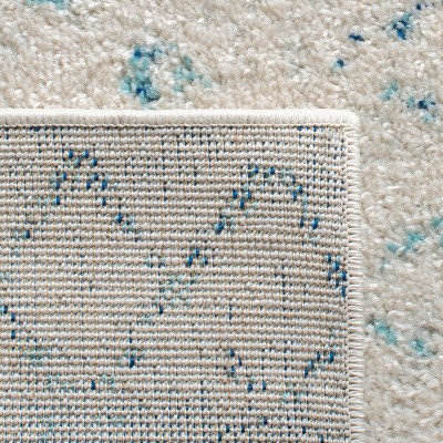 Ivory and Aqua Hand-Knotted Synthetic Square Area Rug