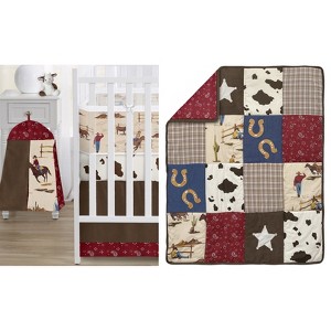 Sweet Jojo Designs 6p Gender Neutral Unisex Crib Bedding + BreathableBaby Breathable Mesh Liner Anti Bumper Pad Wild West Cowboy Brown Red Blue - 1 of 4