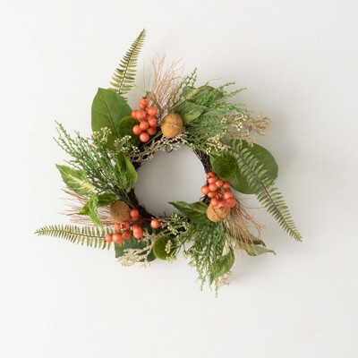 Sullivans Artificial Foraged Berry Pod Mini Wreath 14.5"H; Green