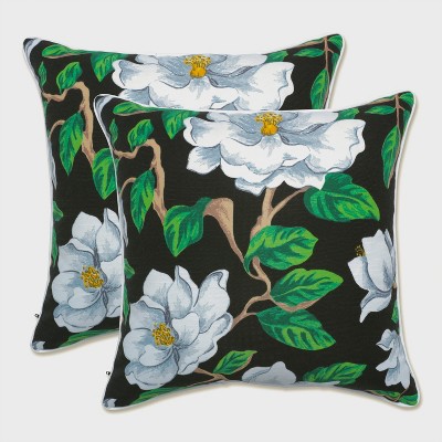 Set of 2 Magnolia Outdoor/Indoor Throw Pillows Black - Pillow Perfect